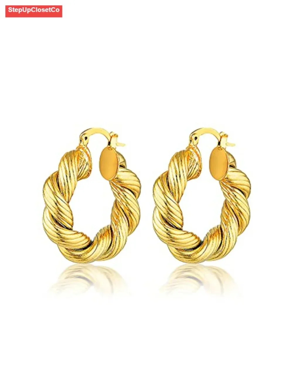 Chunky Gold Hoop Earrings 14k Gold Plated Thick Triple Twisted Hypoallergenic